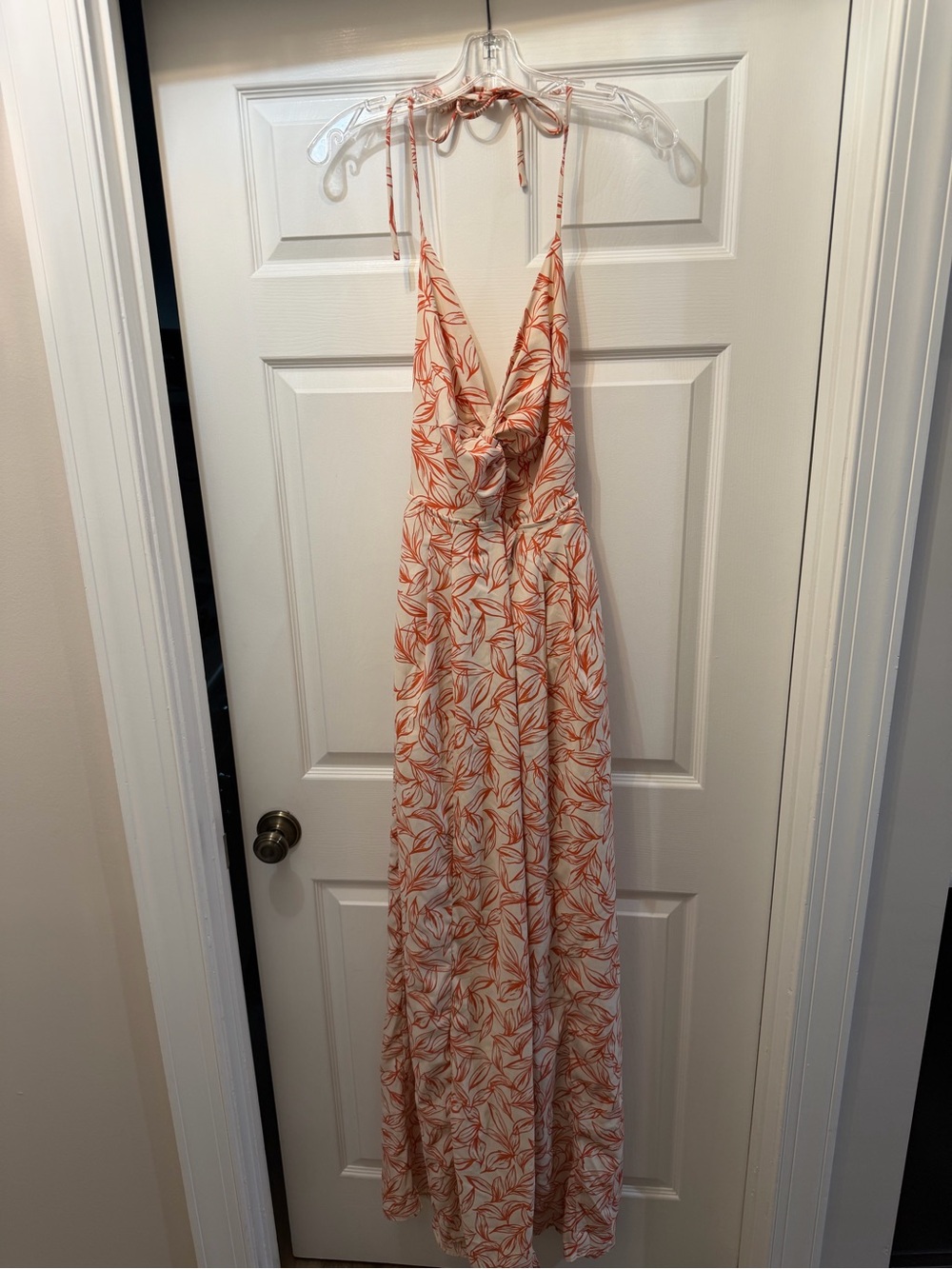 Fashion Nova beach vibes printed jumpsuit white Orange Leaf Print
